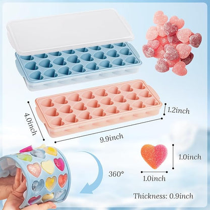 Heart Shape Ice Cube Tray 2PCS Mini Heart Ice Mold Silicone Heart Ice Cube Molds with Lid Mini Heart Ice Cube Tray for Whiskey Cocktail Valentine's Day Cubes Chocolate Candy Jelly Gummy Soap ﻿ - Image 2