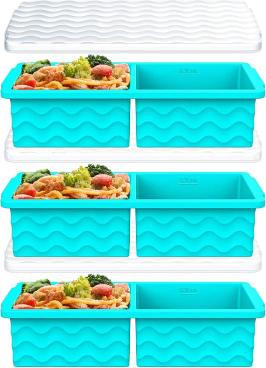 3-Pack Silicone Freezer Trays with Lid, Soup Freezer Container Molds, Silicone Freezer Molds, Ice Cube Tray for freezing Soup Sauce Broth Leftovers, Dishwasher & Oven Safe, BPA Free (2-cup,blue)