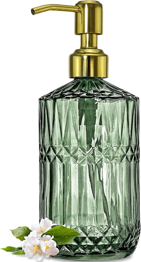 JASAI 18Oz Green Glass Soap Dispenser with Gold Rust Proof Pump, Refillable Kitchen soap Dispenser for Dish Soap, Soap Dispenser Bathroom for Hand soap, Lotion, Body Wash. by JASAIHOME
