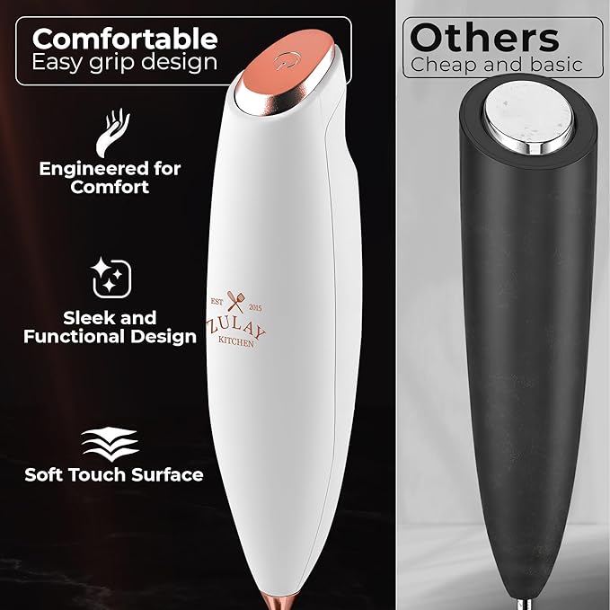 Zulay Kitchen Patented Tornado Triple Whisk Milk Frother with 4 Duracell Batteries – Handheld Foam Maker for Coffee, Lattes, Matcha & Hot Chocolate – Rich, Creamy Froth in Seconds - Gold Rose - Image 4