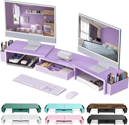 gianotter Dual Monitor Stand Riser, Desk Organizer With Drawer and 2 Pen Holders, Desk Organizers and Accessories, Purple Office Decor (Purple) by gianotter