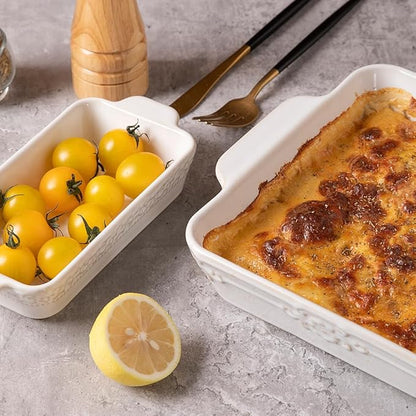 Sweejar Casserole Dishes for Oven, Ceramic Bakeware Set of 4, Rectangular Baking Dish with Handles, Lasagna Pans for Cooking, Gratin, Roasting, Banquet and Daily Use (Kiln-Change White) - Image 2