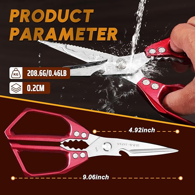 Huusk Kitchen Scissors Set Red - Japanese Kitchen Shears, Heavy Duty Poultry Shears, Sharp Meat Scissors for Food, Chicken Bones, and Turkey, Christmas Gifts for Women Men - Image 4