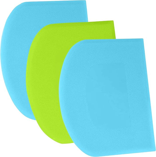 SURDOCA Dough Scraper Bench Scraper - 3P 14.2x8.5" Plastic Flexible Bowl Scraper, Sharp Edge & Angles Cake Scraper. Non-Slip Bakeware Decorating Tools Sculpting & Modeling Tools - Blue+Green+Blue by SURDOCA