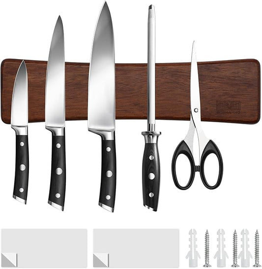 HOSHANHO Knife Magnetic Strip, Acacia Wood Powerful Magnetic Knife Strips, Magnetic Knife Holder for Wall 10 Inch Use as Magnetic Tool Organizer, Home Organizer by HOSHANHO