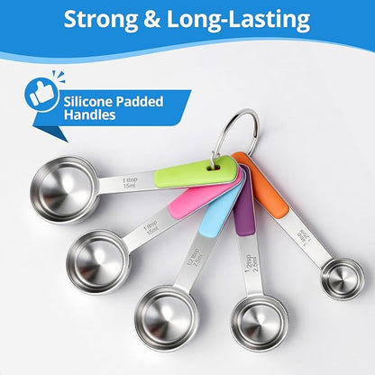 Bopei Measuring Cups and Spoons Set Stainless Steel 10 Piece for Cooking and Baking (5 Cups + 5 Spoons, Colorful Handles) - Image 4