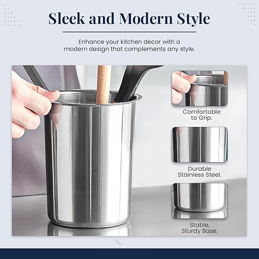 OCS Parts 6.75-Inch Kitchen Utensil Holders | Set of 3 | Stainless Steel Dishwasher Safe Kitchen Countertop Organizers - Image 5