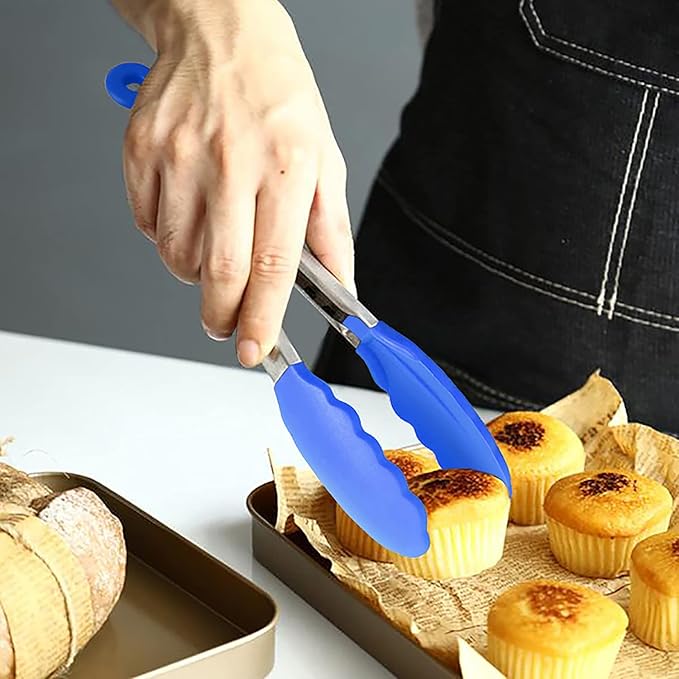 HINMAY Small Tongs with Silicone Tips 7-Inch Serving Tongs, Set of 3 (Blue) - Image 4