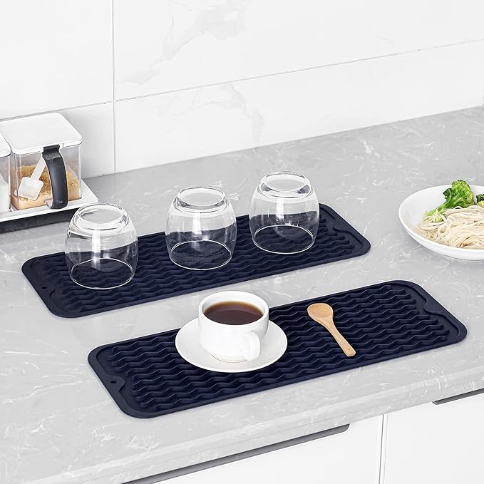 MicoYang Silicone Dish Drying Mat for Multiple Usage,Easy clean,Eco-friendly,Heat-resistant Silicone Mat for Kitchen Counter,Sink,Bar,Bottle,or Cup Navy Blue M 17 inches x 6 inches - Image 5