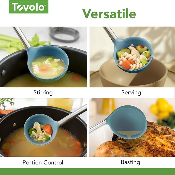 Tovolo Silicone Ladle with Stainless Steel Handle Blue Slate Soup Ladle Large, Dishwasher Safe Heat Resistant BPA Silicone Ladle Deep Spoon with Reinforced Nylon Core for Soup, Stew, Sauce & Punch - Image 5