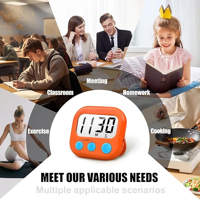 2 Pack Digital Kitchen Timer for Cooking Big Digits Loud Alarm Magnetic Backing Stand Cooking Timers for Baking Orange - Image 5