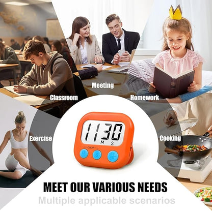 2 Pack Digital Kitchen Timer for Cooking Big Digits Loud Alarm Magnetic Backing Stand Cooking Timers for Baking Orange - Image 5