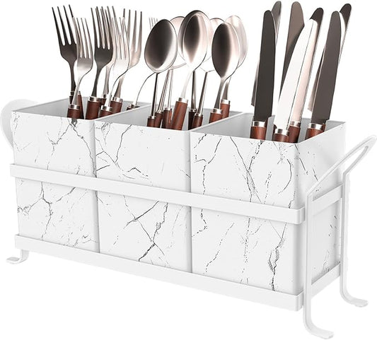 Marble Utensil Holder for Countertop - Stylish Marble Kitchen Accessories for Effortless Organization, Ideal Silverware Caddy for Party, Farmhouse Decor Friendly