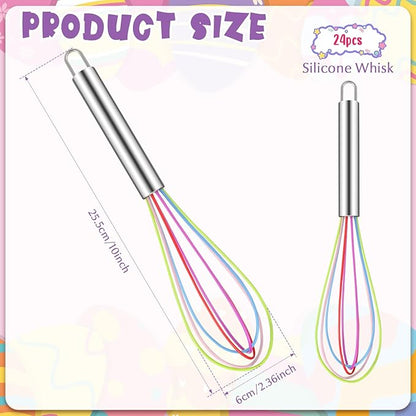 Domensi 24 Pcs 10 Inch Whisks Bulk for Cooking Silicone Whisks Non Scratch Stainless Steel Egg Beater Colorful Coated Metal Heat Resistant Egg Beaters for Valentines Day Party Favor Gift Supplies - Image 2