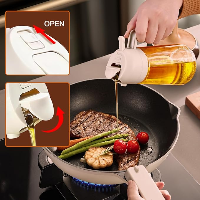 YARRAMATE 16oz/470ml Glass Olive Oil Sprayer for Cooking with Stickers, 2 in 1 Oil Dispenser for Kitchen Gadgets, Food Grade Premium Spray Bottle for Salad, Frying, BBQ (Creamy White) - Image 7