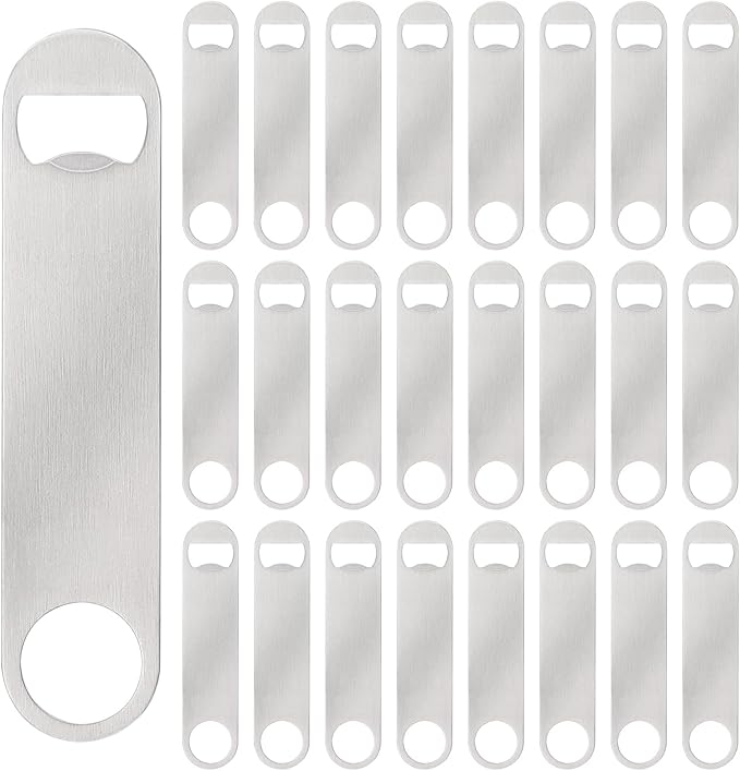25 Pack Flat Beer Bottle Opener 7 inch Stainless Steel Flat Bottle Opener Beer Bottle Openers for Bartender Kitchen Bar Restaurant (Silver) by Yugada