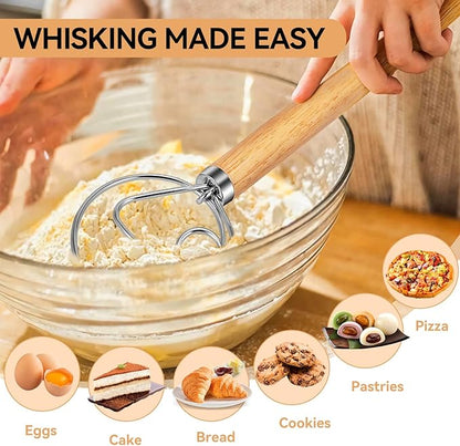 TEEVEA Danish Dough Whisk for Bread Sourdough, Wooden Handle & Stainless Steel Hook - Image 4