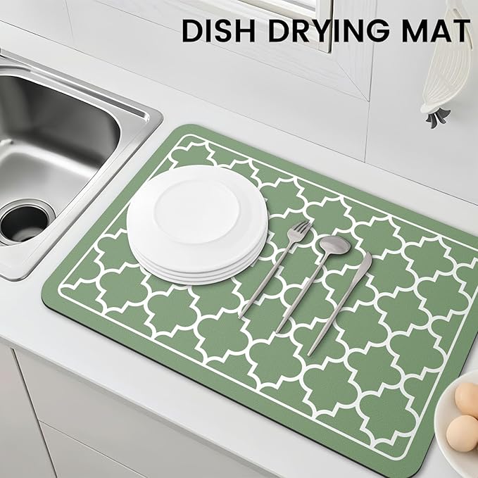 WISELIFE Dish Drying Mat Super Absorbent Drying Mat Large Dish Drying Mats for Kitchen Counter Easy Clean Dish Mat Kitchen Drying Mat16"x 24" Stylish Green - Image 7