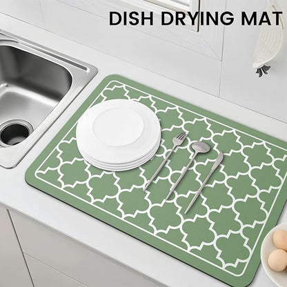 WISELIFE Dish Drying Mat Super Absorbent Drying Mat Large Dish Drying Mats for Kitchen Counter Easy Clean Dish Mat Kitchen Drying Mat16"x 24" Stylish Green - Image 7