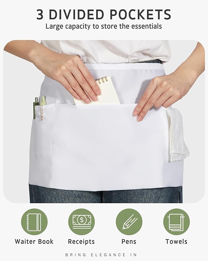 Syntus Server Apron for Men Women, Waitress Waist Apron, Black 1/3/12 Packs - Image 4