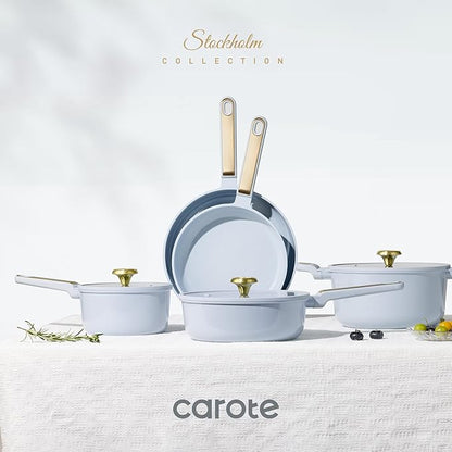 CAROTE Ceramic Cookware Set Nonstick, 14pcs Pots and Pans Set Nonstick, Non-Toxic & PFAS-Free, Dishwasher, RV/Camping Cookware Set, Cooking Pots with Lids, Pastel Blue - Image 7