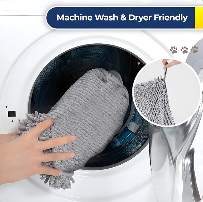 Muddy Mat Doggy Dryer, Highly Absorbent Microfiber Washable Dog Shammy Quick Drying Towel Absorber - Extra Soft Plush Wrap Chenille Bath Towels to Dry Soggy Large Pets & Small Puppy-Grey 15"x38" - Image 6