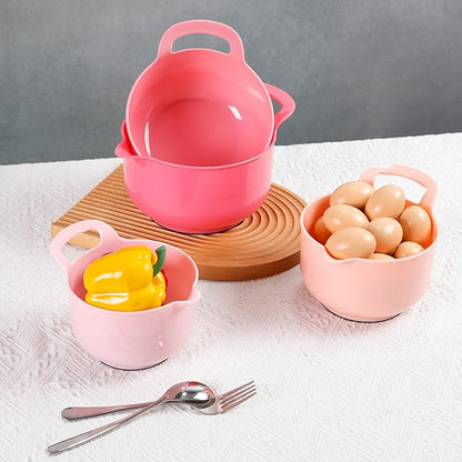 BoxedHome 4 Pack Nesting Mixing Bowl with Pour Spout and Handle, BPA free Microwave & Dishwasher Safe(Pink Gradient, 4 Pack with Handle) - Image 5