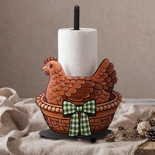 Hen Paper Towel Holder Black Metal Paper Towel Holder Large Decorative Tissue Stand Kitchen Decor Accessories for Home Party Bathroom Countertop Dining Table