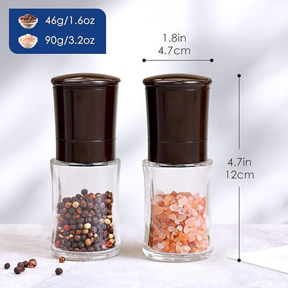 Vzaahu Salt and Pepper Grinder Set Brown, Refillable Small Shakers, Adjustable Coarseness, Ceramic Burr, Peppermill, Kitchen Cooking - Image 3