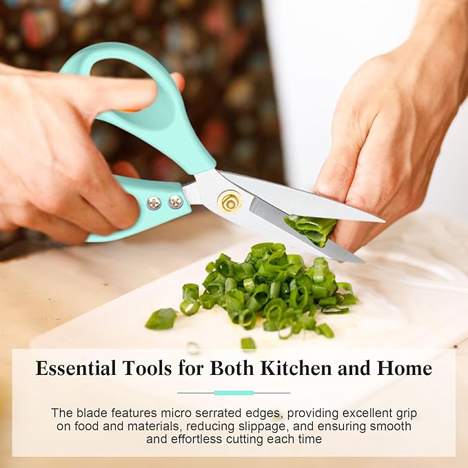 All Purpose Kitchen Scissors, Kitchen Shears Heavy Duty - Dishwasher Safe Food Scissors- Multipurpose Cooking Shears for Meat Poultry Food, Herbs, and Fish, Comfort Grip Handles, Green