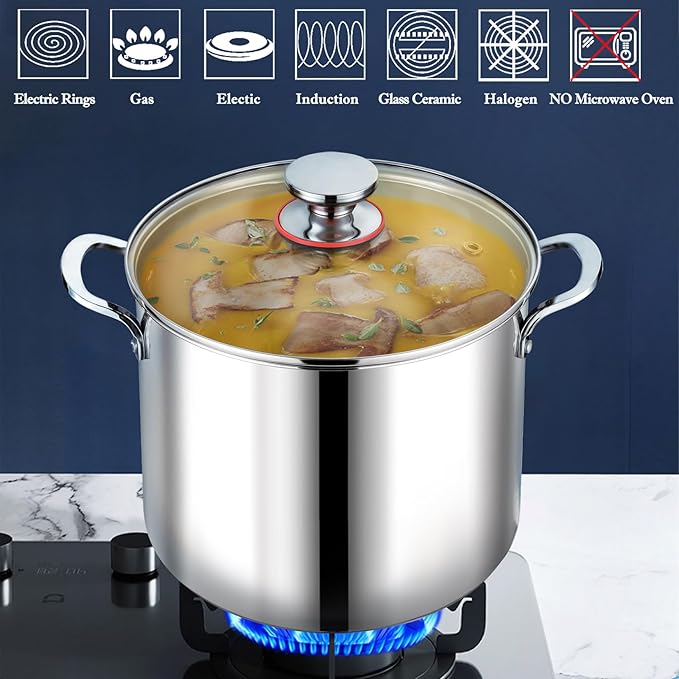 P&P CHEF 12 Quart Stainless Steel Stock Pot with Lid, Large Stockpot for Cooking Pasta Soup, Cookware for Induction Gas Electric Stoves, Visible Lid & Measuring Markings, Dishwasher Safe - Image 5