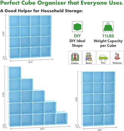C&AHOME Cube Storage Organizer, 16-Cube Shelves Units, Plastic Storage Cubes, DIY Closet Organizer, Modular Closet Storage Shelves Ideal for Home, Bedroom, 48.4" L × 12.4" W × 48.4" H Blue UPCS16L - Image 2