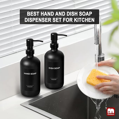 GMISUN Black Soap Dispenser, 2 Pack Matte Black Hand Soap Dispensers Bathroom with Stainless Steel Pump, 17 Fl Oz Glass Dish Soap Dispenser Set for Kitchen, Modern Liquid Soap Bottle with Labels - Image 6