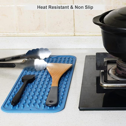ZLR Silicone Sponge Holder & Sink Caddy Tray (6" x 17") - Narrow Dish Drying Mat for Kitchen Counter - Waterproof Soap Dispenser Organizer, Non-Slip Bathroom Vanity Tray (Lichen Blue) - Image 9