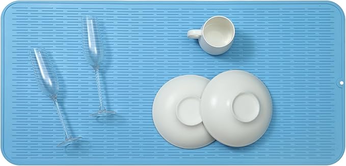 MicoYang Silicone Dish Drying Mat for Multiple Usage,Easy clean,Eco-friendly,Heat-resistant Silicone Mat for Kitchen Counter or Sink,Refrigerator or Drawer Liner Light Blue 5XL 36inches x 18inches - Image 5