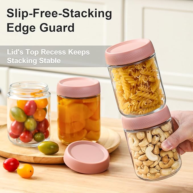 NETANY 6-pack 16oz Glass jars with Airtight Lids, Overnight Oats Containers with Lids, Wide mouth Mason Salad jars, Glass Food Storage Containers for Snacks Yogurt Spice Sugar-Pink - Image 7