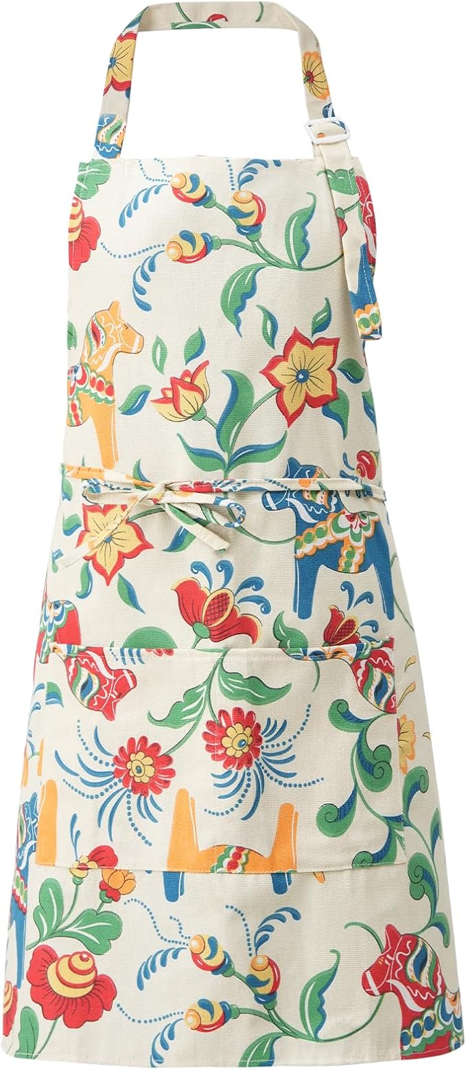 DILLMAN Aprons for Women with Pockets Cotton Linen Cooking Kitchen Baking Soft Durable Floral Gardening Apron by DILLMAN