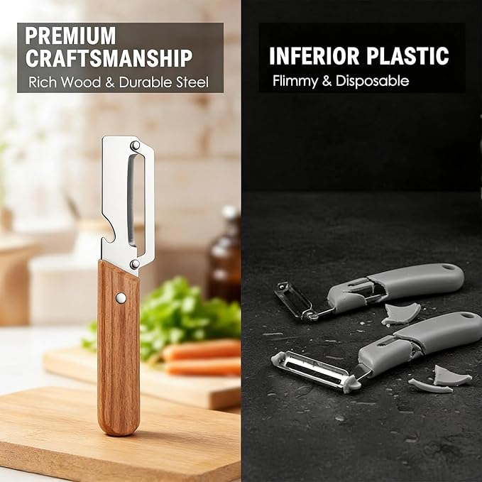 NEW Premium Vegetable Peeler with Wooden Handle and Bottle Opener: 2-in-1 Stainless Steel Kitchen Tool for Fruit Apple Potato Pumpkin Papaya (1Pcs) - Image 4