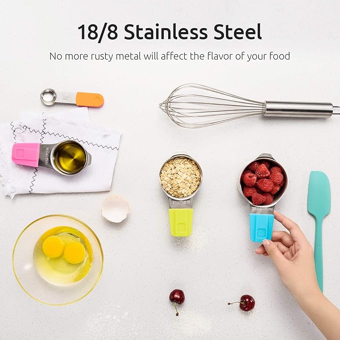 Measuring Cups, U-Taste Magnetic Measuring Cups and Spoons Set of 13 in 18/8 Stainless Steel: 7 Measuring Cups and 5 Measuring Spoons with 1 Professional Magnetic Measurement Conversion Chart - Image 3