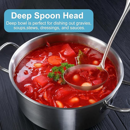 Soup Ladle - 18/10 Stainless Steel Ladle Spoon，13.8" Large Durable Metal Ladel for Serving or Cooking, Stirring, Wok & Soup, Professional Heavy Duty kitchen Utensils, Christmas gifts - Image 6