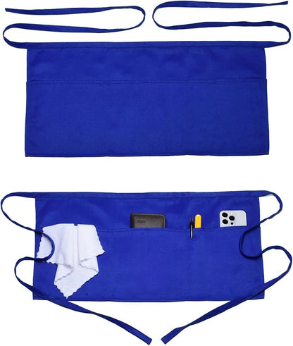 Argstar 2 Pack Server Apron with 4 Pockets, Waitress Waiter Waist WaterDrop Resistant Short Aprons