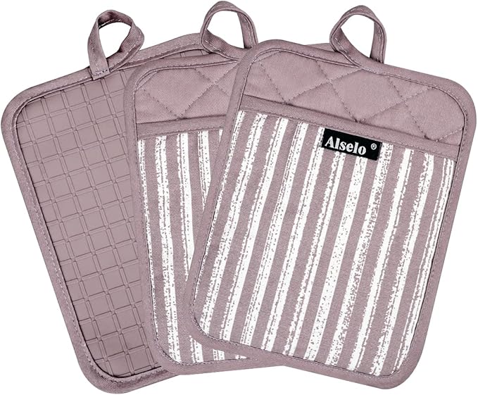 Alselo Silicone Pot Holders Set of 3 Heat Resistant & Non Slip Potholders, Professional Oven Hot Pads with Pockets Mitts for Kitchen Cooking Baking Barbecue (3, Purple) - Image 9
