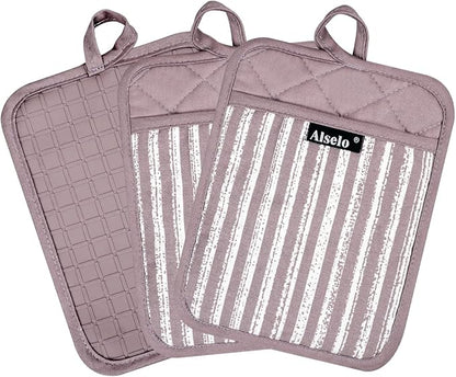 Alselo Silicone Pot Holders Set of 3 Heat Resistant & Non Slip Potholders, Professional Oven Hot Pads with Pockets Mitts for Kitchen Cooking Baking Barbecue (3, Purple) - Image 9