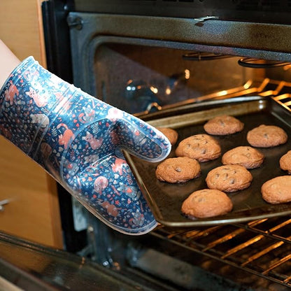 Oven Mitts Set of 2 with Transparent Clear Silicone Shell and Nice cat Printing Cotton Lining, Heat Resistant to 500 F Kitchen Oven Gloves Pot Holder for Cooking (Navy, Cat, Oven Mitts) - Image 3