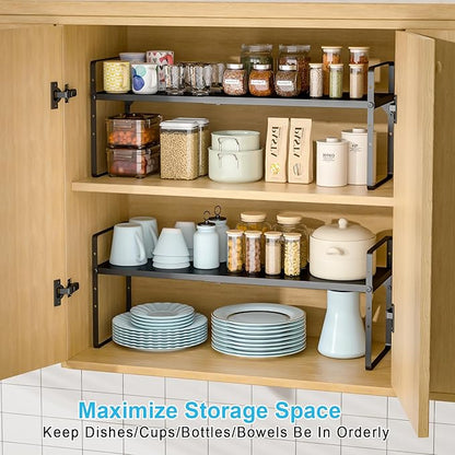 15.5 to 25.5 Inch Kitchen Cabinet Shelf Organizers, Adjustable Kitchen Counter Shelf Organizer, Set of 3 Expandable Countertop Storage Shelves, Stackable Design, 30LBS Heavy Duty, Space Saver - Image 9