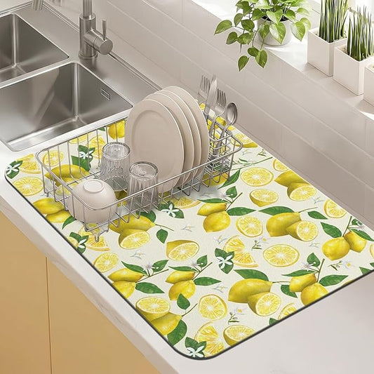 Kitchen Countertop Dish Drying Mat,Super Absorbent Coffee Bar Mat for Maker Espresso Machine, Anti-Slip Accessories for Kitchen Countertops 23x15 Inch