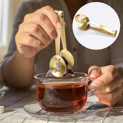 4Pcs Gold Tea Bag Squeezer, Stainless Steel Clip On Strainer, Tea Spoon Tongs For Loose Tea Ice Sugar Cubes, Tea Bag Holder Tea Accessories For Tea Drinkers
