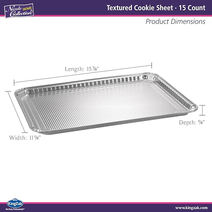 Aluminum Pans Half Size Textured Cookie Sheet 15 Count Durable Nonstick Baking Sheets 15.87" x 11" - Sheet Pan, Baking Tray, Cookie Sheets, Foil pans, Foil trays, Sheet Baking Pans - Image 2