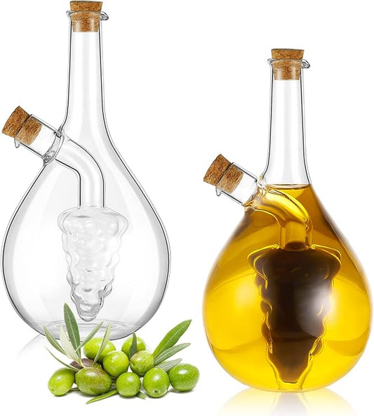 Suclain 2 Pcs Oil and Vinegar Dispenser, 2 in 1 Glass Olive Oil and Vinegar Cruet Dispenser Bottle, Olive Soy Sauce Dispenser Double Pourer Spout, Kitchen Cooking Container(Modern)