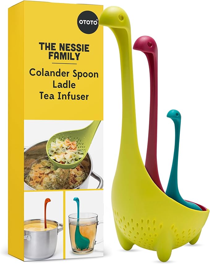 The Nessie Family by OTOTO - Pack of 3 Tea Infuser, Soup Ladle, and Colander - Cute Kitchen Accessories, Cooking Gifts, Funny Kitchen Gadgets, Kitchen Gifts by OTOTO